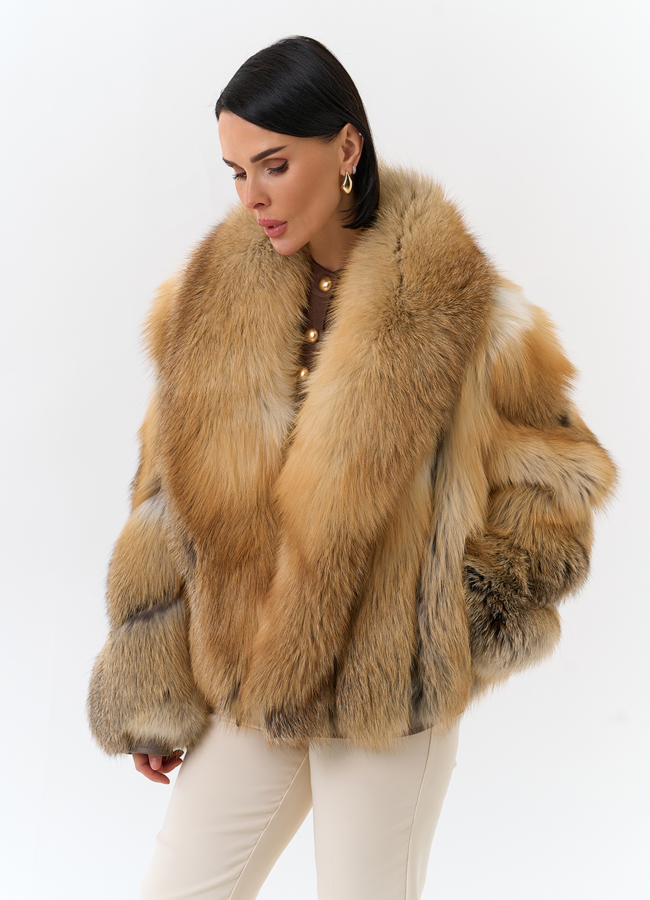 Укороченная шуба из меха рыжей лисы модель № 32501 универмаг малина