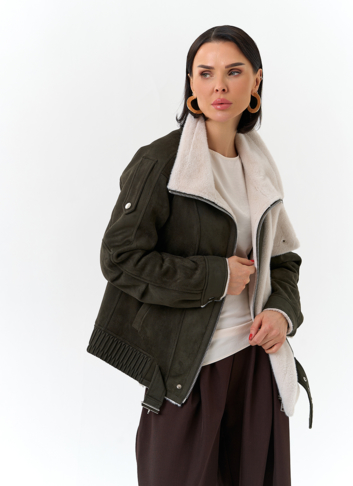 Женская дубленка бомбер из эко замши